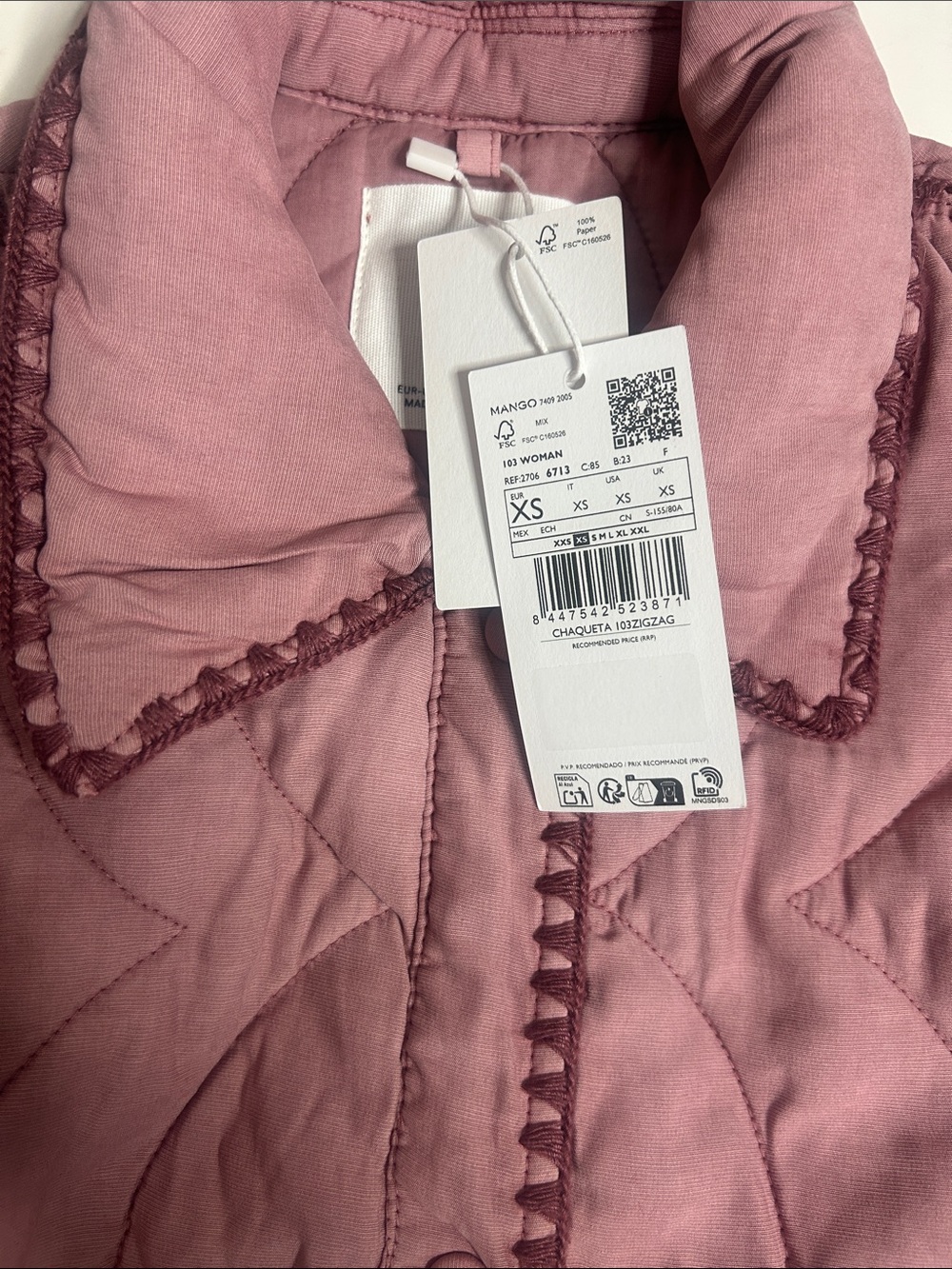 NWT MANGO QUILTED JACKET WITH CONTRASTING TRIM - Picture 8 of 10
